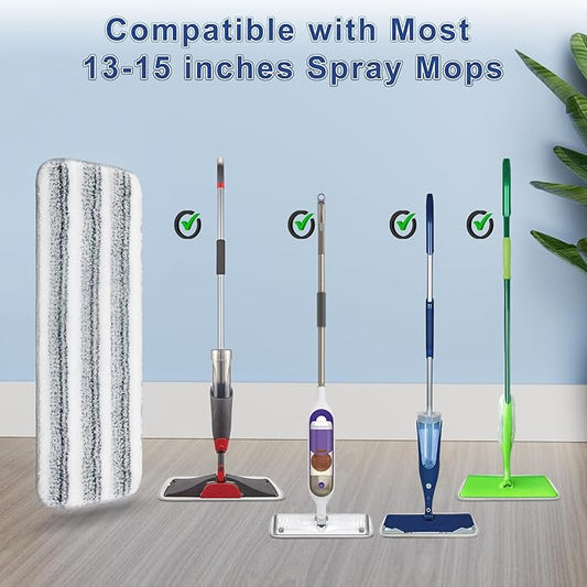 DOCXCDO 10 Count Microfiber Mop Pads for Bona,Rubbermaid Reveal,Libman and All Other 13"-15"Spray Mops,16.5''x5.5''Spray Pads Refills for Wet/Dry Floor Cleaning