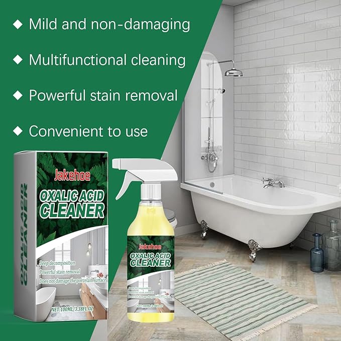 Oxalic Acid Cleaner, Powerful Stain Removal Spray for Bathroom, Toilet, Porcelain, 100ml/3.38oz, Multi-Surface, Deep Cleaning