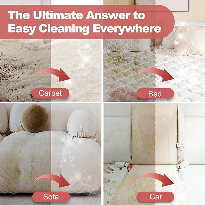 Upholstery Carpet Cleaner, MUJERBAY 12Kpa Portable Spot & Stain Cleaner Shampooer,Easy Move with Universal Wheels & Handle, 1.18-inch Deep Cleaning Machine for Couch, Stairs, Car & Messes.