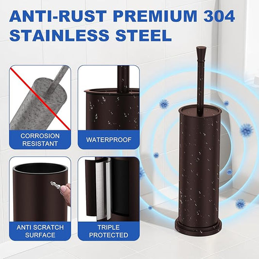 Toilet Brush and Holder Set:304 Stainless Steel Heavy Duty Toilet Bowl Brush,Removable Inner Bowl and Splash Protection,Bathroom Toilet Brush-Dense Bristles for Through Cleaning