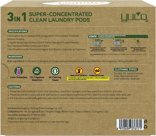 YUCO Pods Laundry Detergent Hypoallergenic, 3IN1 Super Cleaning Power, Microcapsule Fragrance Retention Technology (Forest Scent,1 Box of 32 Pod,Net 15g/pod,Net 480g)
