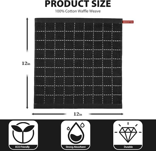 Nialnant 6 Pack Dish Cloths for Washing Dishes, 100% Cotton Reusable Cleaning Rag,Ultra Soft Absorbent, Quick Drying Dish Towels for Kitchen,12x12 Inches Black
