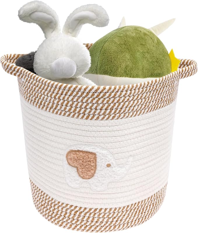 Laundry Baskets Hamper with Handles,Decorative Cotton Rope Bin for Living Room,Woven Storage Basket for Pillows, Blankets,Clothes Organizer (Style A)