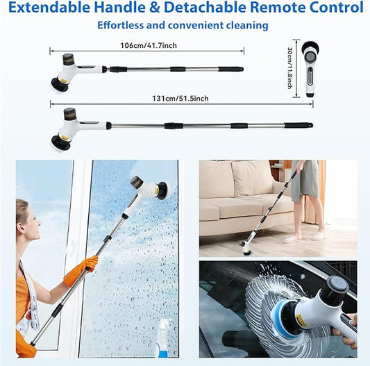 11 in 1 Electric Spin Scrubber Cordless Shower Scrubber with 2 Adjustable Speeds Spray Shower LED Display Shower Cleaner Brush with Long Handle for Bathroom Floor Tub Tile Toilet IPX7 Waterproof