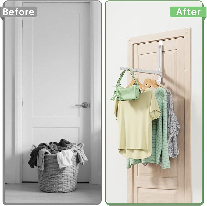 Over The Door Hooks, Extended Over The Door Clothes Hanger with 11 Ridges,Space-Saving Over The Door Drying Rack,Over the Door Hangers for Clothes,Larger Capacity Over The Door Hanger.