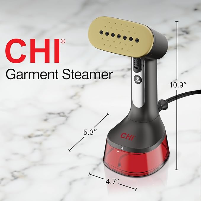 CHI Handheld Garment Steamer for Clothes, Fabric Brush, Large 300 ml Water Tank, 2 Steam Modes, Ergonomic Handle, Portable Steamer for Clothes, 10’ Cord, (11590)