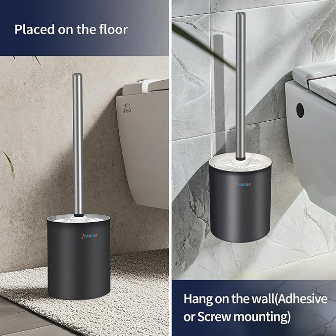 Toilet Brush and Holder, Stainless Steel Toilet Bowl Brush with Light Handle and Durable Bristles for Bathroom Cleaning