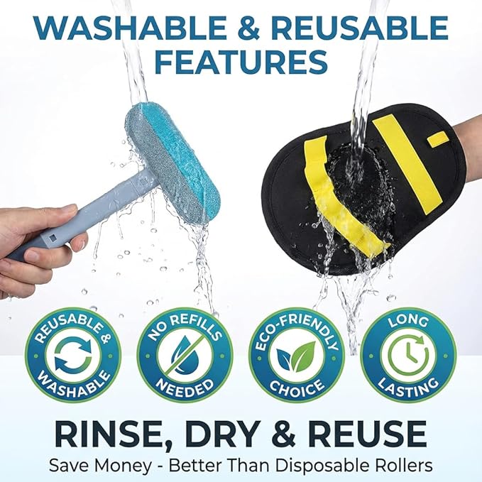 Pet Hair Remover Set, 3-in-1 Pet Hair Remover Brush with Built-in Detail Brush & Long Handle, Magic Pet Hair Removal Glove, Multi-Surface Pet Hair Remover for Home & Car & Furniture