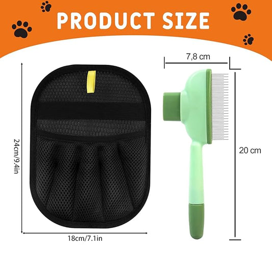 2-in-1 Flea Comb & Electrostatic Glove Set for Cats & Dogs | Removes Fleas, Tangles, Loose Hair & Dander | Bonus Pet Hair Remover for Furniture, Carpet & Bedding