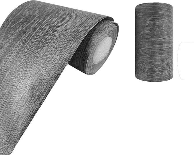Teemall 10M Black Wood Grain Removable PVC Waterproof Border Wall Decor Removable Self Adhesive Kitchen Bathroom Tiles Sticker Wallpaper 4.2x390 (Dark Gray, 2" x 390")