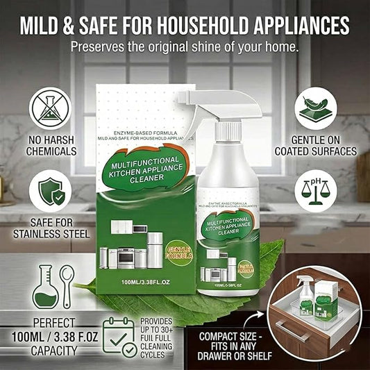 Multi-Purpose Enzyme Foam Cleaner Spray - Powerful Kitchen Appliance Degreaser for Range Hood, Oven & Countertop - Includes Streak-Free Cloth - 100ml (1Pcs)