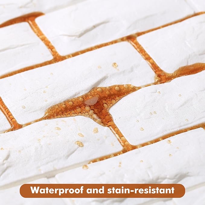 Circloophs 20 Pcs 3D Wall Panels Peel and Stick, White Brick 3D Wallpaper Stick and Peel Self Adhesive Waterproof Foam Faux Brick Paneling for Bedroom, Bathroom, Kitchen, Fireplace (19.38 sq ft)