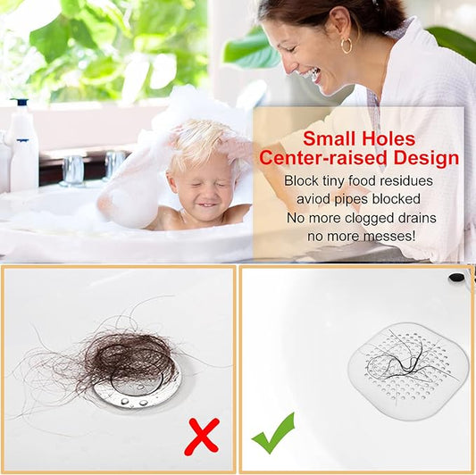 Hair Drain Catcher,Square Drain Cover for Shower Silicone Hair Stopper with Suction Cup,Easy to Install Suit for Bathroom,Bathtub,Kitchen 4 Pack (Pure White)