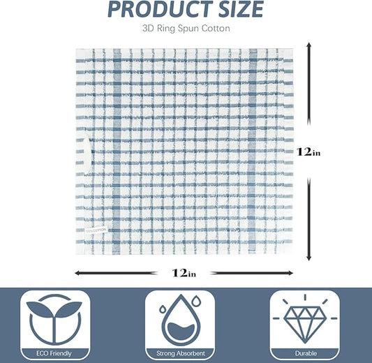 Nialnant 8PCS Dish Cloths,100% Cotton Soft Absorbent Cleaning Rags,Quick Drying Dish Towels for Kitchen,Washing Dishes-Little Blue,12x12in