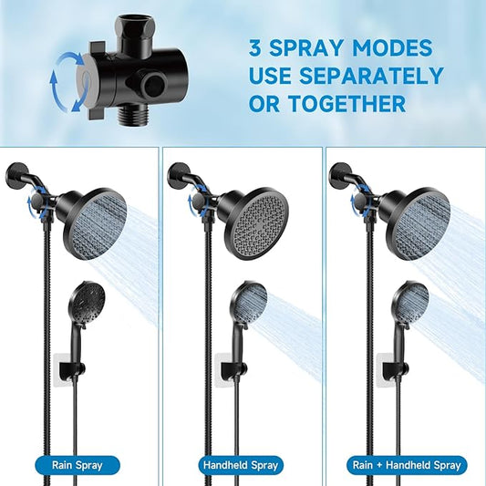 Shower Heads With Handheld Spray Combo,6" High Pressure Rain Shower Head with Filters,5" Handheld Filtered Shower Head,Black Dual Shower Head Set With 69" Stainless Steel Shower Hose