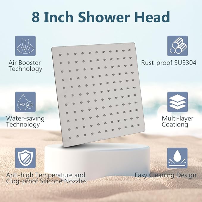 Aolemi Shower Faucet Set, High Pressure Shower System with 2-in-1 Handheld Sprayer, Wall Mount Fixture Combo with Rough-in Valve, 8 Inch Shower Head, Brushed Nickel