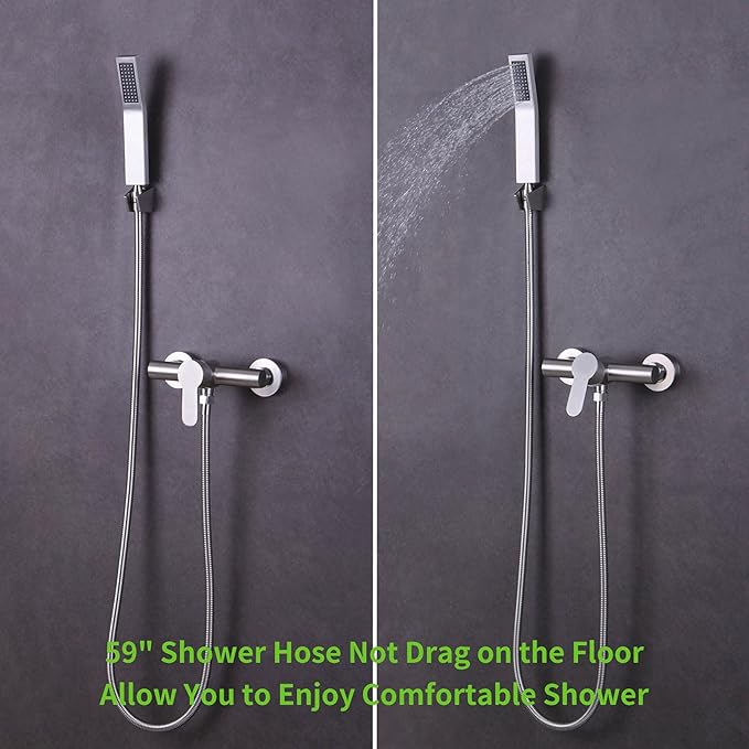 Angle Simple Brushed Nickel Shower Hose 59", Stainless Steel Replacement Flexible Hand Held Shower Sprayer Hose, 1/2" IPS