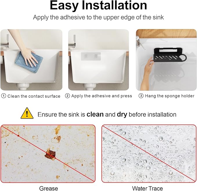 GSlife Expandable Dish Drying Rack and Sponge Holder Set, 2 Piece Large Capacity 2-in-1 Rust Resistant Dish Drainer and Adhesive Brush Holder and Soap Holder, Black
