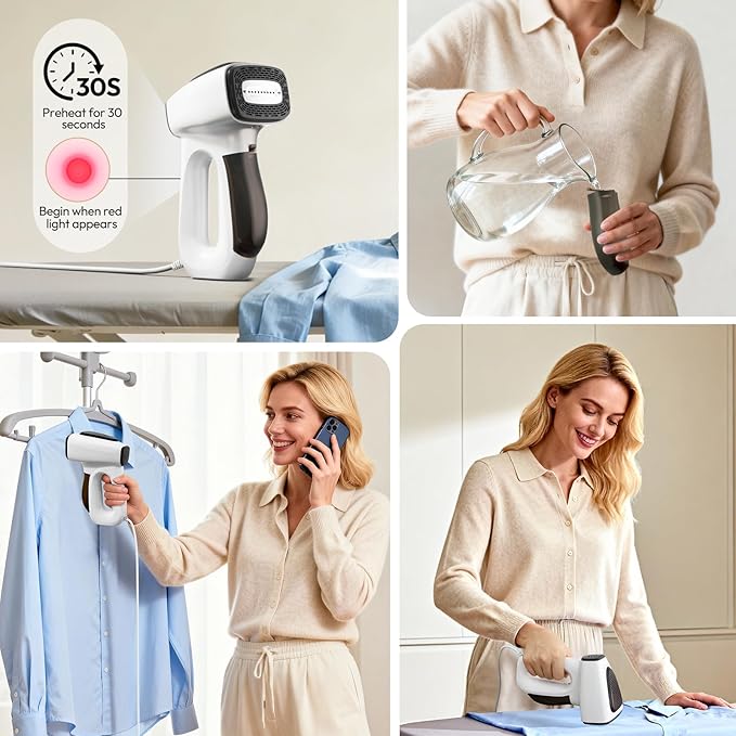3500Pa Vacuum Steamer for Clothes - 2 in 1 Portable Suction Handheld Vacuum Iron,30s Rapid Preheating,Auto-off,Light Steamer for Travel/Home