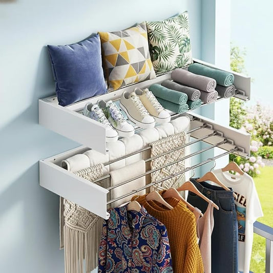 Wall Mounted Drying Rack, 31.5 Inch Foldable Clothes Drying Rack Heavy Duty 60 lbs, Space Saving Laundry Rack Rust Resistant, for RV Apartment Bathroom Laundry Room