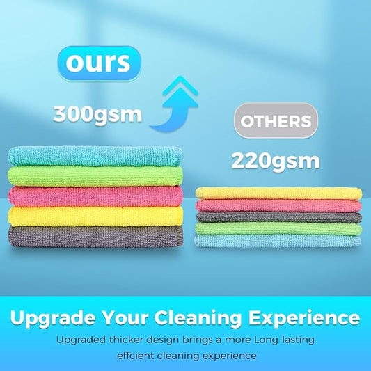 15pcs Microfiber Cleaning Cloth Lint Free, Absorbent, Streak Free, Non-Abrasive, Reusable and Washable,Cleaning Towels with 5 Color Assorted,11.5"X11.5"(Green/Blue/Yellow/Pink/Grey)