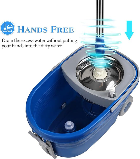 Mop and Bucket with Wringer Set 25QT,Stainless Steel Deluxe 360 Spinning Mop Bucket Floor Cleaning System with 3 Microfiber Replacement Head Refills, 2X Wheel for Home Cleaning with Drain Plug