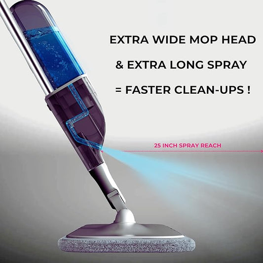 True & Tidy® SPRAY-250A Multi-Surface Spray Mop with Refillable Water Bottle, Use Any Cleaning Solution Easy to Fill and Refill with Machine Washable Mop Pad (Gray)