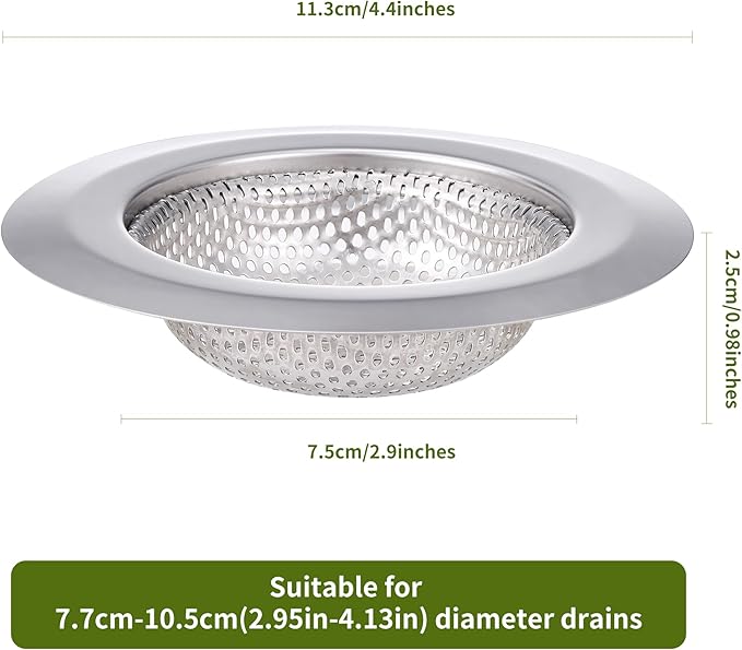 2Pcs Kitchen Sink Drain Strainer,Stainless Steel Kitchen Sink Strainer,Sink Food Catcher, 4.5" Diameter for Most of Kitchen Sinks,Anti-Clogging,Rust Resistant