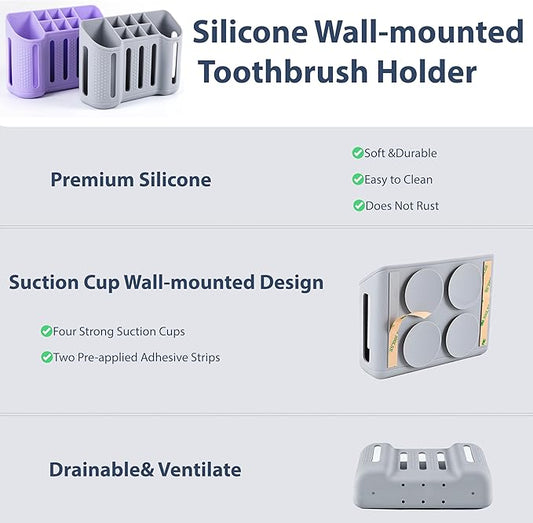 Toothbrush Holders for Bathrooms, Electric Toothbrush, Shaver and Toothpaste Holder, 6 Small Slots &2 Large Slots, Bathroom Organizer and Storage, Bathroom Accessories (Gray)