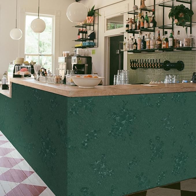 Dark Green Wallpaper Embossed Floral Peel and Stick Wallpaper 197inL78.7inW Contact Paper for Cabinet Drawers Pure Green Flower Contact Paper Textured Self Adhesive Thicken Bathroom Waterproof