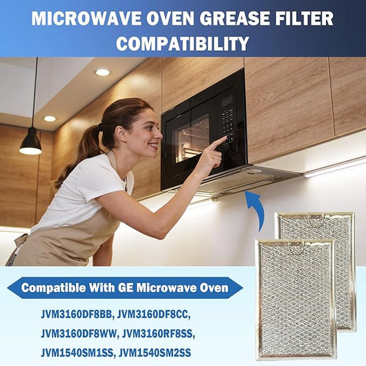2 Pack Microwave Grease Filter Fit for GE JVM3160DF8BB, JVM3160DF8CC, JVM3160DF8WW, JVM3160RF8SS, JVM1540SM1SS, JVM1540SM2SS Microwave Replacement Part