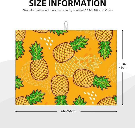 Pineapple Pattern Dish Drying Mats for Kitchen Counter, Absorbent Reversible Microfiber Dish Drying Pad, Multi-Use Large Drying Mat Coffee Bar Accessories 18"x24"