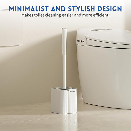 Y-in Hand Toilet Brush and Holder Set, 2 Pack Toilet Scrubber, Compact Size for Storage and Organization, Bathroom Accessorie, Easy to Assemble, Classic PP Bristle, Wall Mountable. - White