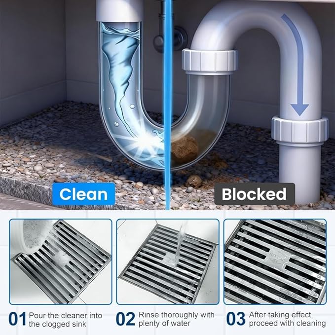 Drain Opener for Kitchen Sink, 2026 New Heavy Duty Clog Dissolver Powder, Fast Foaming Drain Cleaner for Bathroom Shower & Sewer, Safe for Pipes System, Multi-Purpose Hair Grease Soap Scum Remover