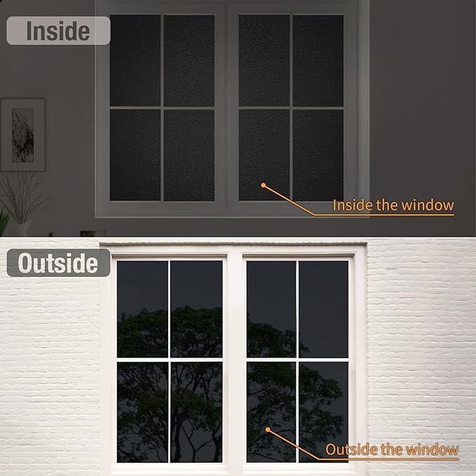 Total Blackout Window Privacy Film with Installation Tools, 100% Light Blocking Heat Control Static Cling, Room Darkening Opaque, 17.5 Inch X 9.8 Feet