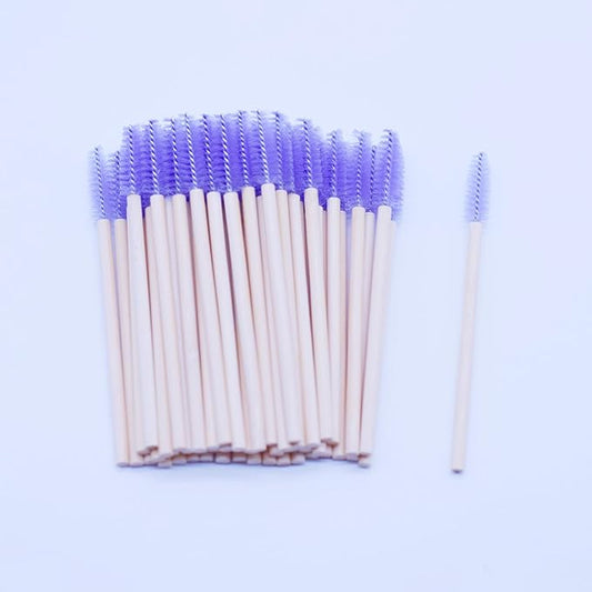 100 Pcs Disposable Wood Mascara Wands Bamboo Spoolies Brush for Eyelash Extensions, Spooly Eyebrow Brushes Lash Wand Applicator Stick (Light Purple)