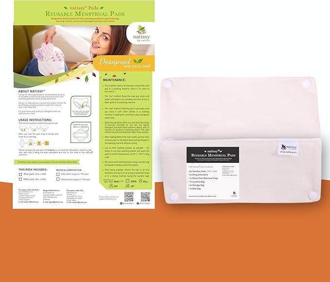 Organic Cotton, High Absorbency Reusable Period Pads for Heavy Flow (6 Pack L+XL) - Leak Proof & Odor Free Cloth Pads for Women - High-Temp Washable, Breathable & Skin-Safe for Menstrual Comfort