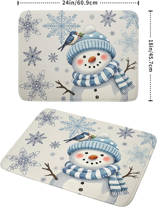 Winter Snowman Dish Drying Mat for Kitchen Counter 18x24 Blue Snowflake Bird Christmas Holiday Absorbent Reversible Microfiber Drying Mats Kitchen Countertop Protector Dishes Drainer Rack Pad