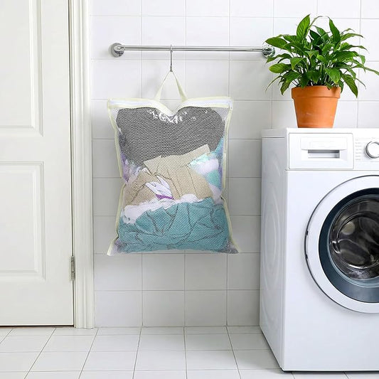 Tyqour 4PCS Mesh Laundry Bags for Washing Machine Hanging Laundry Hamper Delicates Laundry Bag with Handles (S/M/L/XL) Zipper Opening Wash Bag for Coat Sweater Lingerie Sock Sheet