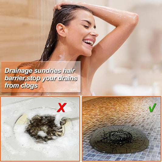 Hair Drain Catcher,Square Drain Cover for Shower Strong Adhesion Silicone Hair Stopper with Suction Cup,Easy to Install Suit for Bathroom,Bathtub,Kitchen 2 Pack (Black Brown)