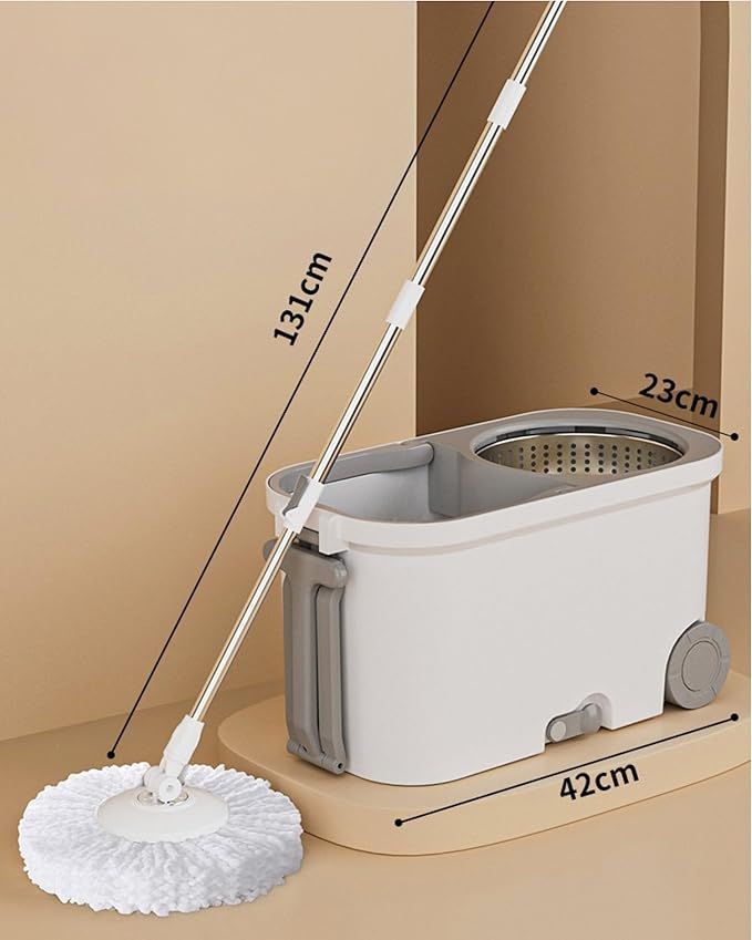 Spin Mop and Bucket System with Wringer, Microfiber Spin Mop and Bucket Set, Stainless Steel Handle, Rolling Mop Bucket with Drain Plug, Includes 3 Mop Heads for Hardwood Tile Floors