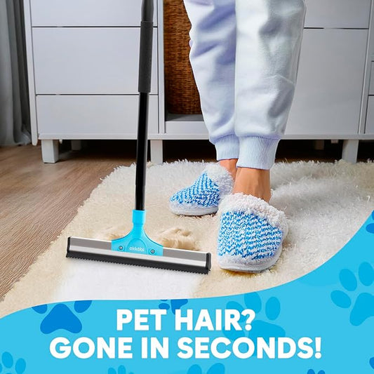 Carpet Rake for Pet Hair Removal – Carpet Scraper & Pet Fur Rake – Dog & Cat - Animal Fur Broom for Rugs & Furniture with Adjustable Lengths - Blue