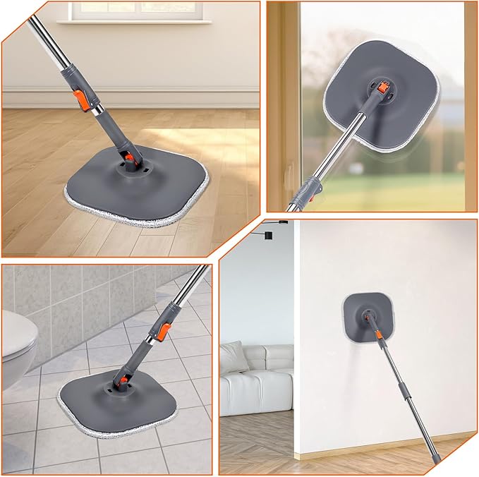 LEVELEVE Mop and Bucket Set,Spin Mop and Bucket Set with Separate Dirty and Clean Water,2 Replaceable Mop Pads,Deep-Cleaning Mops for Floors, Versatile Mops for Walls