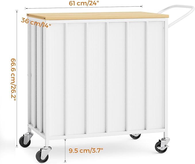 120L Laundry Hamper with Wheels and Lid, Rolling Laundry Basket with Dual Removable Liners, Soft-Close Flip-Top Wooden Lid, Metal Handles, Clothes Organizer for Bedroom and Laundry Room