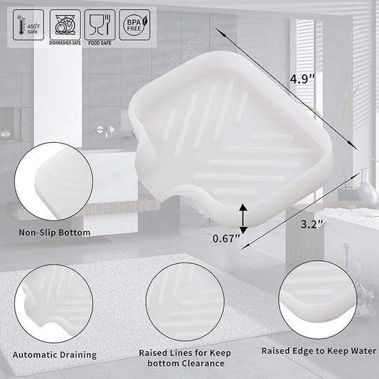 MicoYang Silicone Bathroom Soap Dishes with Drain Spout-Bathroom and Kitchen Sink Organizer,Sponge Holder,Dish Soap Tray,Perfect for Dispenser,Scrubber,Bottle,Cup on Counter Translucent 4.9"×3.2"