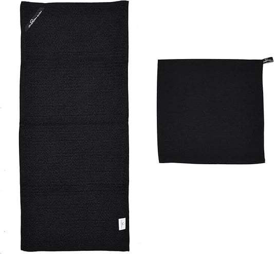 Kitchen Dish Wash Cloths Waffle Terry Design DishCloths12x12 in Pk of 4 & Dish Towels 13x28 in Pk of 4|Cotton Dish Rags for Drying Dishes|Counter Top |Spring Easter Basket Decor|Black