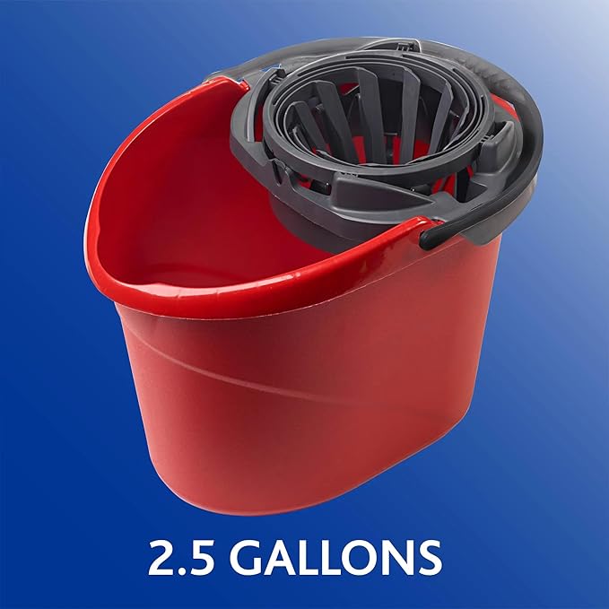 Quick Wring Hands-Free Mop Bucket – 2.5 Gallon with Built-in Wringer, Red