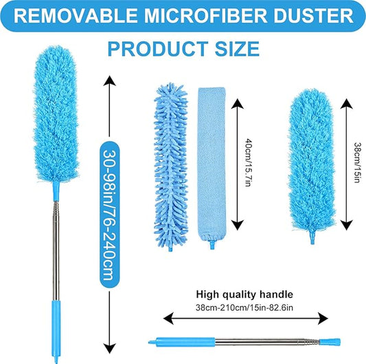 4PCS Microfiber Duster Kit, 3 in 1 Microfiber Dusters Retractable Gap Dust Cleaner and Chenille Duster with 83 inches Extra Long Extension Pole for Cleaning Ceiling Fan, High Ceiling