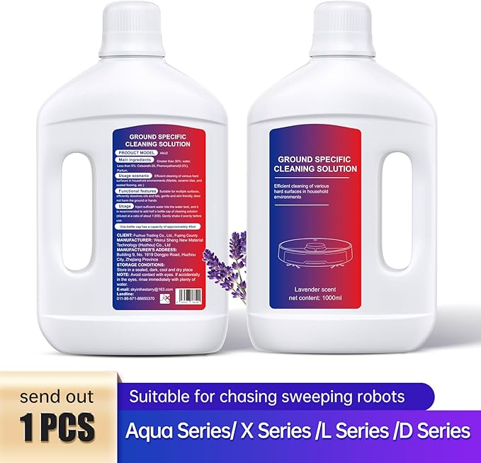 Lavender Floor Cleaning Solution 1L Compatible with Dreame Wet & Dry Vacuum and Robot, Residue & Streak Free,Suitable for All Robot Vacuum Cleaners and Wireless Wet Dry Dual-Use Vacuum Cleaners
