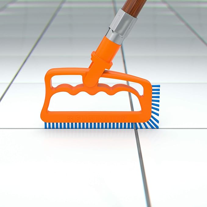 Fuginator Scrub Brush for Tile & Grout: Stiff Nylon Bristle Scrubbing Brush & Handle Connector - Bathtub / Shower Scrubber for Floor Joints & Seams - Cleaning Brushes & Supplies for Bathroom & Kitchen
